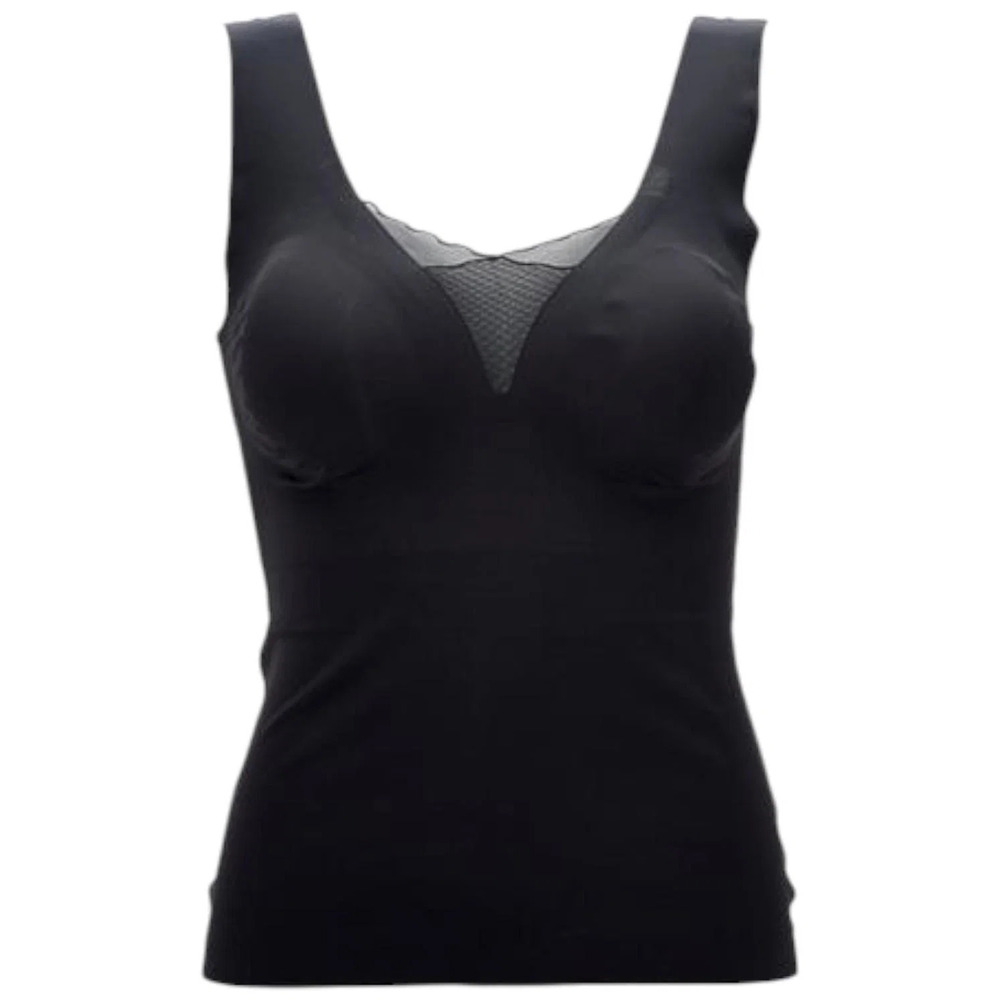 Rhonda Shear Women's Butterknit Tank w Lace Inset Removable Pads Black - Regular